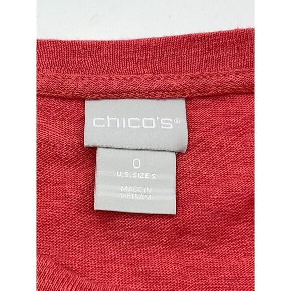 Chico's NWT Linen Fringe Sleeve Tee Top Short Sleeve Chrysanthemum Coral Size 0 - Picture 6 of 10